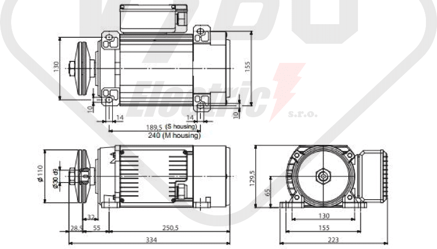 rozmerový výkres pílový elektromotor MR65 M1SC-2